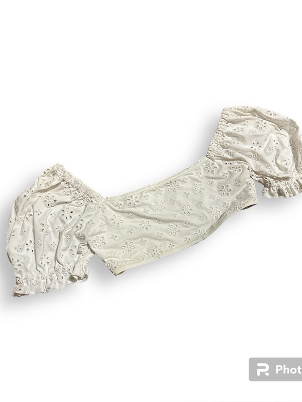 Off-the-Shoulder Eyelet Crop Top in Ivory